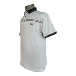 BOSS Hugo Boss Grey Striped Cotton Polo Shirt Embroidered Logo Sz Large VG