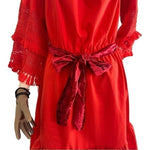 Perfectly Priscilla Red Off Shoulder Crochet Sleeve Mini Dress M/L Velvet NWT