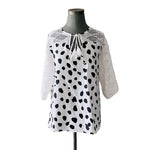 Noracora Women's Tassel Blouse S Black White Polka Dot Lace Sleeve Cotton VG