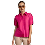 Kathy Ireland Women's Magenta Pink Silk Blouse XL Short Sleeve Button Front VG