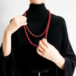 Red Beaded Long Necklace & Earrings Set 8mm Beads N1073/RD/050 New in Box