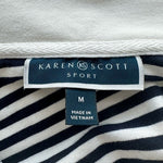 Karen Scott Sport Women's French Terry Blazer M White Navy Zip Front 3/4 Sleeve