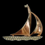 Rare Vintage Sailboat Gold-Tone Rhinestone Pin Brooch Women Jewelry