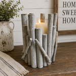 Rustic Driftwood Log Hurricane Candle Holder Glass Insert Coastal Farmhouse 6"