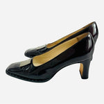 Vintage Escada Black/Brown Leather Pumps Metal Logo Stiletto Size 7B