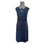 LOVE 21 Womens Navy Blue Lace Front Dress Sleeveless V Neck Sheath Midi Stretch