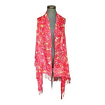 Women's Pink Floral Print Fringe Scarf 76"x28" Cotton Mesh Wrap Shawl Sarong VG