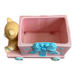 Vintage Teddy Bear Nursery Planter 9x4x6" Pink Blue Japan Porcelain Flower Pot