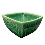 214 WEST Green Ceramic Leaves Design Square Bowl 5"x5"x3" Dishwasher Safe VG