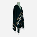 Banana Republic Black Striped Wool Blend Shawl Wrap Poncho One Size Cape EXC