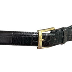 Men’s Belt JOS. A. BANK Black Croco Pattern Genuine Italian Leather Gold Buckle