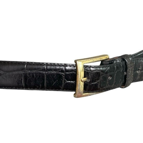Men’s Belt JOS. A. BANK Black Croco Pattern Genuine Italian Leather Gold Buckle