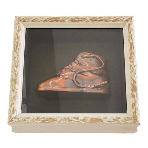 Vintage Copper Plated Baby Shoe Shadow Box Frame Wall Art Decor 7.75" Display VG