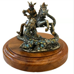 Vintage St. George Fighting the Dragon Bronze Statue Warrior Figurine Wood Base