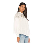 Free People Have It My Way Embroidered Knot Back Top S Ivory Mutton Sleeve VG