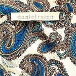 Daniel Rainn Paisley Chiffon Blouse White Blue V Neck Adjustable Sleeves Size M