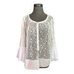 Anthropologie Akemi + Kin White Mesh Lace Star Embroidery Blouse M Bell Sleeve