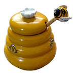 Mini Honey Pot Ceramic Jar Beehive Wood Dipper 3.5"x4" Bee Daisy Lid Add