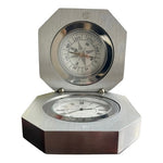 Bey Berk Compass Clock Gift Set Stainless Steel Hinged Case Desk Quartz 3x3" VG