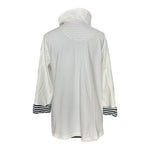 Karen Scott Sport Women's French Terry Blazer M White Navy Zip Front 3/4 Sleeve