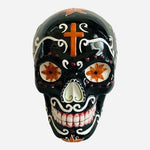Sugar Skull Ceramic Head 6.5"x5.5" Orange Black Day of Dead Halloween Decor VG