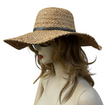 Nine West Wide Brim Raffia Floppy Sun Hat Natural Tan Dark Band Vintage VG