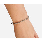 Rhinestones Crystal Silver Tone Bangle Bracelet 9” Nickel Free Jewelry with Gift