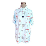 Bad Birdie Mens The Drive In Print Polo Shirt M Light Blue Polyester Spandex EXC