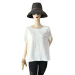 W5 Womens Top XL White Textured Polka Dot Blouse Short Sleeve Zip Back Bateau G+
