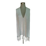 MICHAEL KORS Womens Poncho S/M Light Gray Birdie Sweater Knit Cape Fringe Design