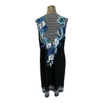 JM Collection Keyhole Sheath Dress XXL Blue Black White Floral Midi Stretch VG