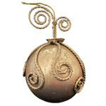 Vintage Handcrafted Golden Metal Jute Pattern Christmas Ball Ornament 4 Inch