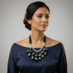 Double Strand Beaded Necklace Women's Black Teardrop Beads Statement Necklace