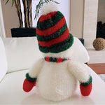 Tall Snowman Glossy Knitted Plush Figurine 13.5"x9.5" White Red Green Xmas VG