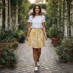 Ann Taylor LOFT Yellow White Leaf Print Linen Blend Mini Skirt Size 8