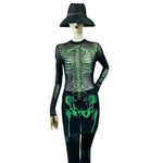 SHEIN Reflective Skeleton Print Bodycon Mini Dress Black Green XS Halloween EXC
