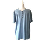 T&B Blue Cotton Polyester Blend Button Front Short Sleeve Relaxed Fit Mens Tee L