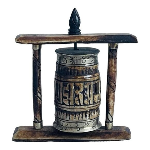 Tibetan Prayer Wheel Metal Handmade Myanmar Brown Gold Buddhism 4" Meditation VG