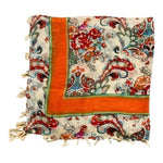 Designer Multicolor Paisley Print Square Scarf 48"x48" Handmade Fringe Shawl VG