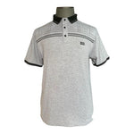 BOSS Hugo Boss Grey Striped Cotton Polo Shirt Embroidered Logo Sz Large VG