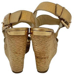 MICHAEL KORS Posey Gold Leather Espadrille Wedge Sandals Women 5.5 5" Heel G+
