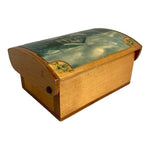 Vintage Norwegian Wood Trinket Box 4.75x3.75x2.25" Enamel Picture Norge Souvenir