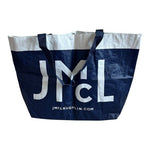 J McLaughlin Logo Tote Bag 21"x12" Blue White Plastic Beach Shopping Shopper VG
