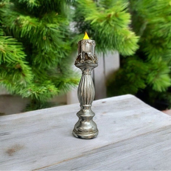 Vintage Style Single Stag LED Candelabra Battery Operated 15.5" Silver NIB