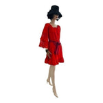Perfectly Priscilla Red Off Shoulder Crochet Sleeve Mini Dress M/L Velvet NWT