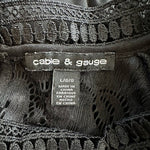 Cable & Gauge Women's Black Lace Short Sleeve Funnel Neck Blouse L Crochet G+