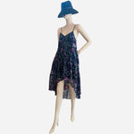 ECOTE High-Low Dress Size M Navy Blue Pink Floral Sheer Double Layer Very Good