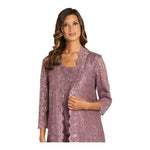 R&M Richards Donna Metallic Lace 3 Piece Pants Set Dark Rose Size 8
