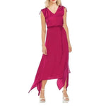 Vince Camuto Women's Magenta Pink Silky Asymmetrical V-Neck Dress XL $146 EXC