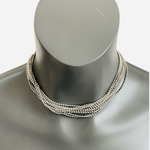 Multi Strand Silver Ball Chain Choker Necklace Gold Pave End Caps 16" VG